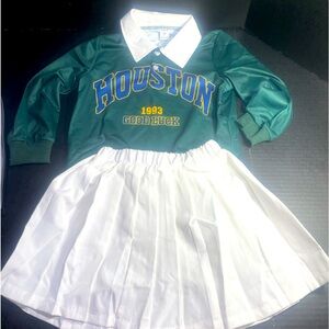 BNWT SHEIN LONG SLEEVE RUGBY SHIRT AND WHITE PLEATED SKIRT KIDS 6Y